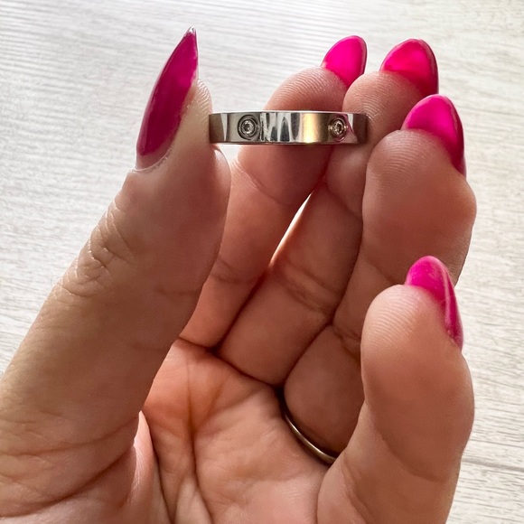 Silver Cubic Zirconia Stainless Steel Ring - Picture 3 of 5